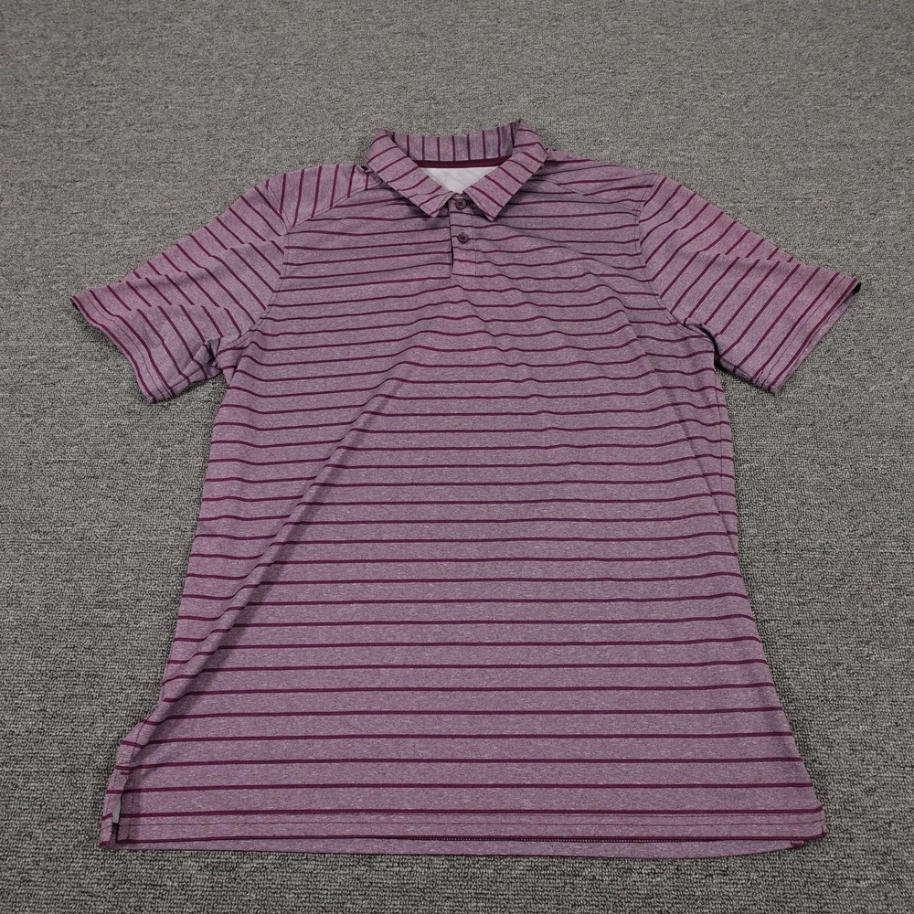 Oakley Polo Shirt Mens Large Purple Striped Golf Performance Stretch Casual